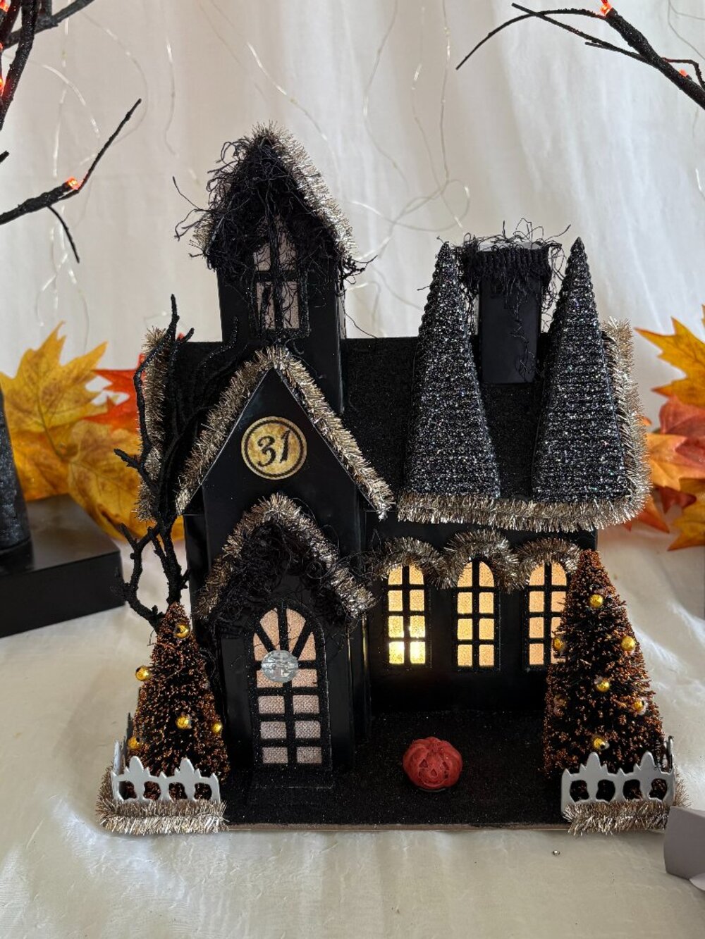 Bella Lux Haunted Halloween Jack O Lantern Led Light Up Putz House 11" New Rare